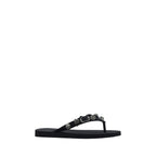 Black Polyurethane Flat Sandals