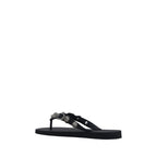 Black Polyurethane Flat Sandals