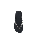 Black Polyurethane Flat Sandals
