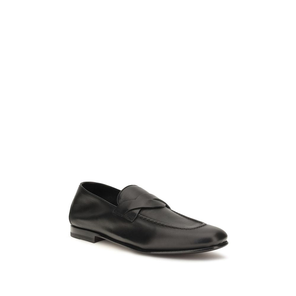 Mocassins à enfiler en cuir de veau noir Bos Taurus