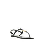 Black Calf Leather Bos Taurus Flat Sandals