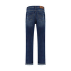 Blue Cotton Straight-Leg Jeans
