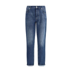 Blue Cotton Straight-Leg Jeans