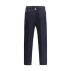 Blue Cotton Casual Pants