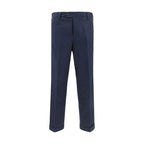 Blue Cotton Casual Pants