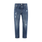 Blue Cotton Straight-Leg Jeans