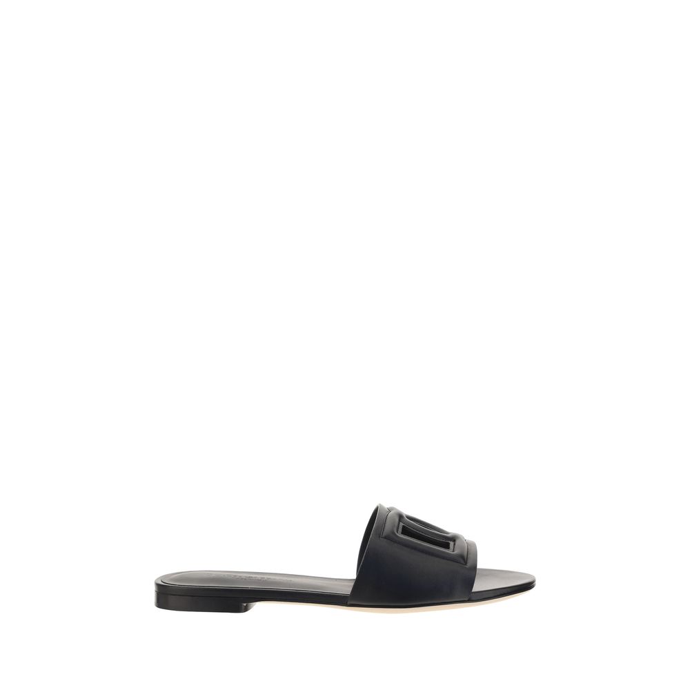 Black Calf Leather Bos Taurus Flat Sandals