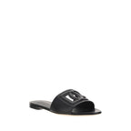 Black Calf Leather Bos Taurus Flat Sandals