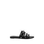 Black Calf Leather Bos Taurus Flat Sandals