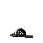 Black Calf Leather Bos Taurus Flat Sandals