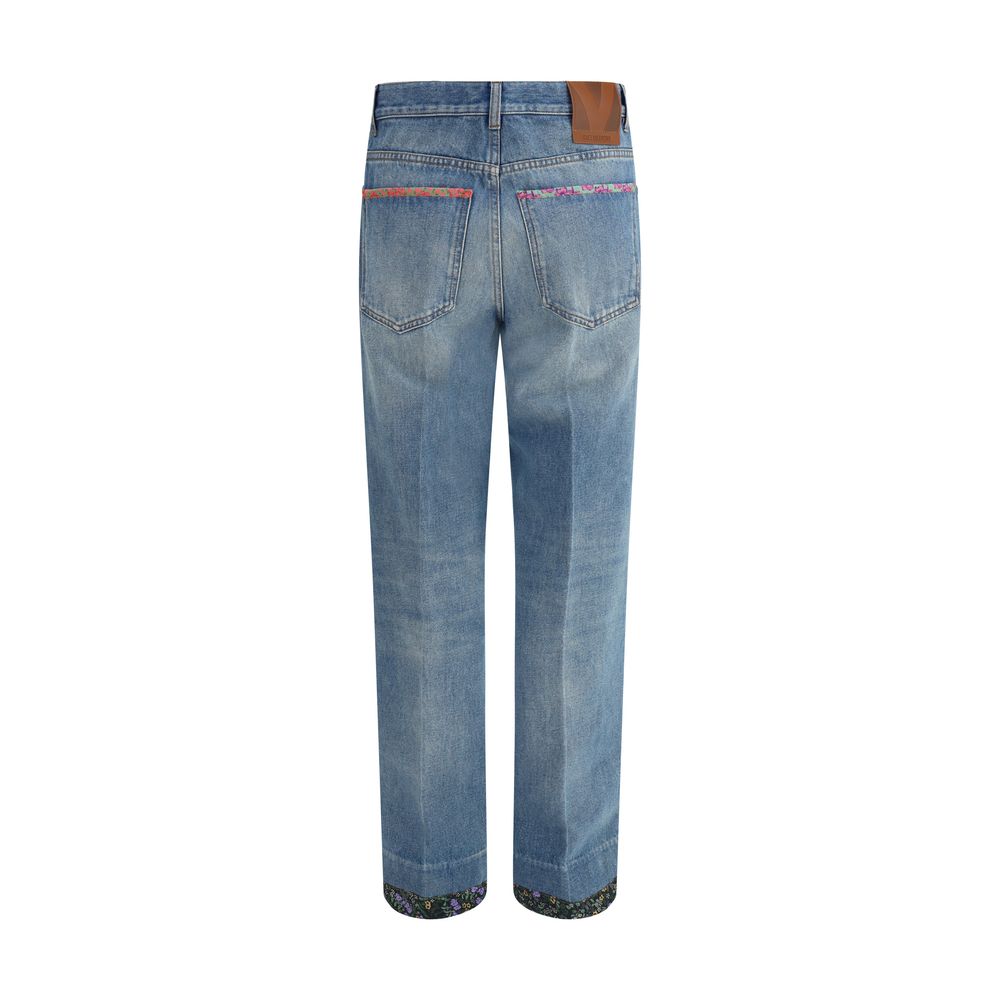 Blue Cotton Straight-Leg Jeans