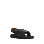 Black Calf Leather Bos Taurus Flat Sandals
