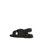 Black Calf Leather Bos Taurus Flat Sandals
