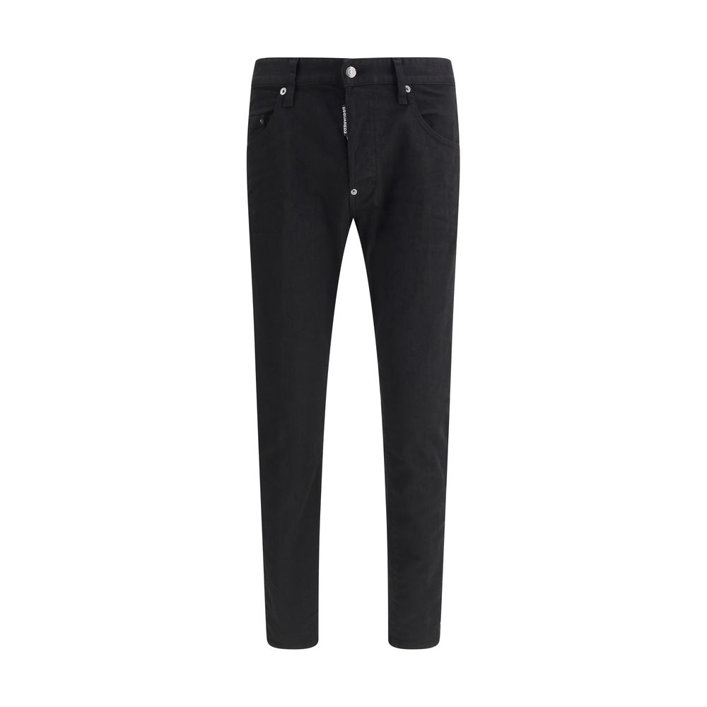 Black Cotton Straight-Leg Jeans