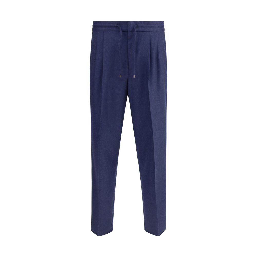 Blue Fleece Wool Casual Pants