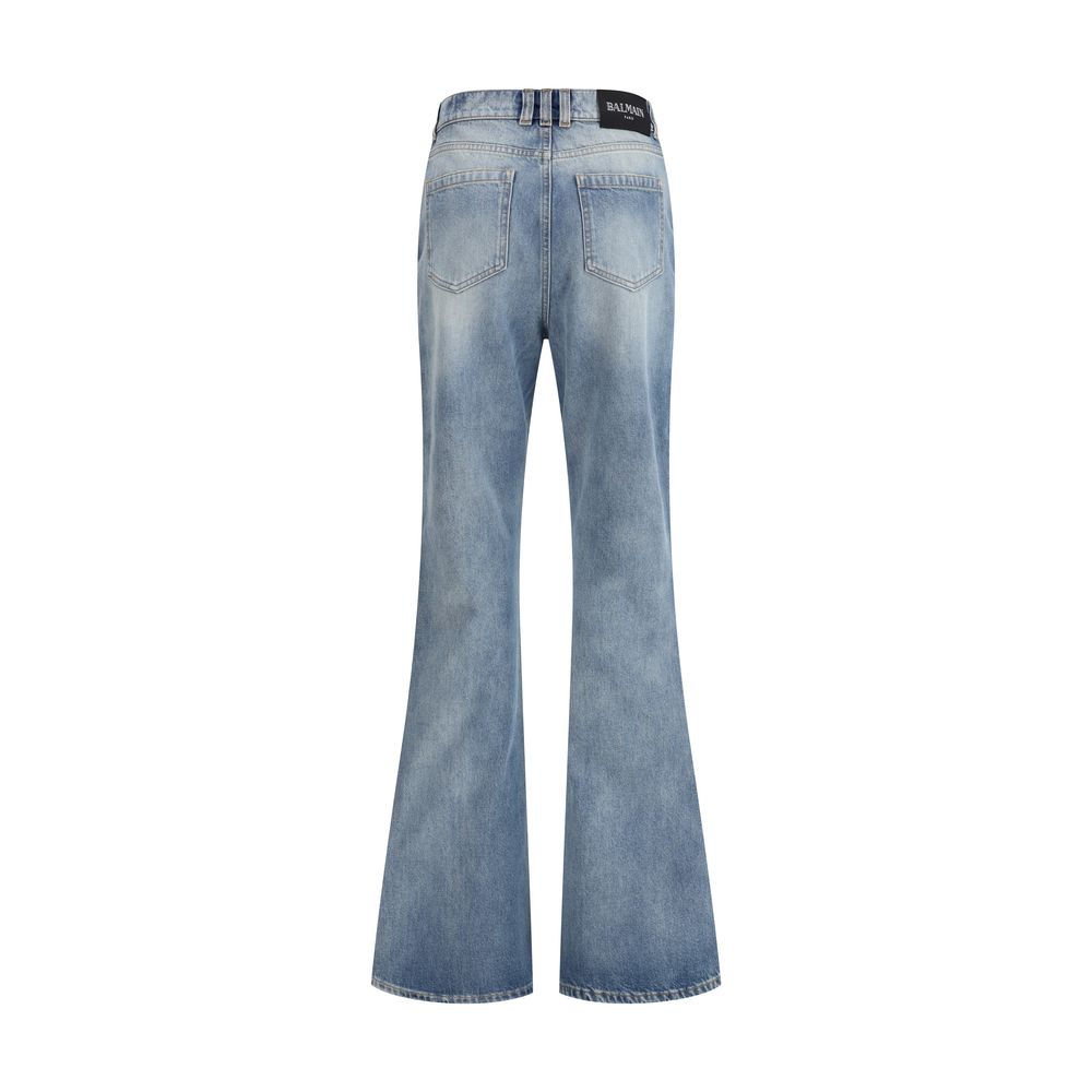 Blue Cotton Flared Jeans