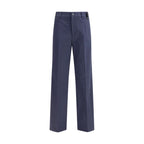 Blue Cotton Casual Pants