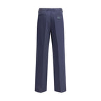 Blue Cotton Casual Pants