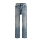 Blue Cotton Straight-Leg Jeans