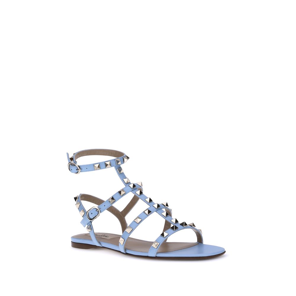 Light Blue Calf Leather Bos Taurus Flat Sandals