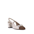 White Calf Leather Bos Taurus Mid Heel Pumps