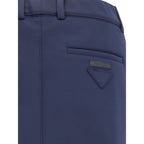 Blue Polyester Casual Pants