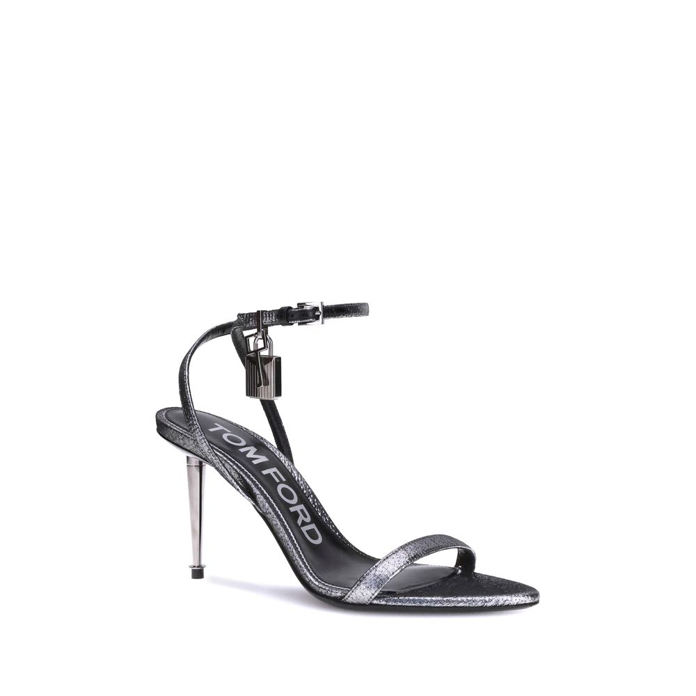 Silver Calf Leather Bos Taurus Stiletto Heel Sandals