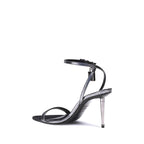 Silver Calf Leather Bos Taurus Stiletto Heel Sandals