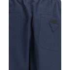 Blue Cotton Casual Pants