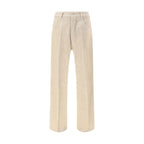 Beige Cotton Casual Pants