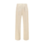 Beige Cotton Casual Pants