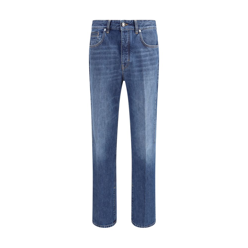 Blue Cotton Straight-Leg Jeans