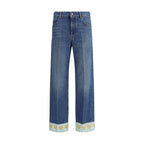 Blue Cotton Straight-Leg Jeans