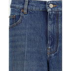 Blue Cotton Straight-Leg Jeans