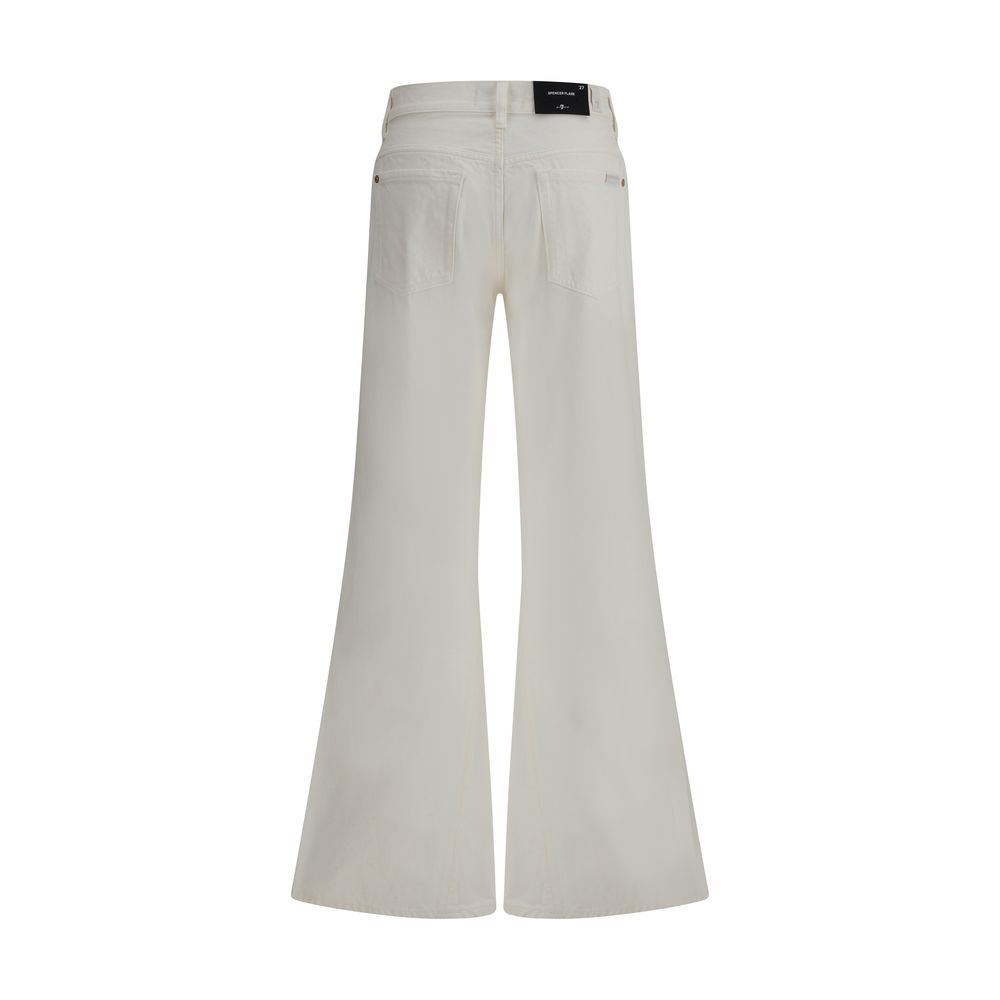 Beige Cotton Flared Jeans
