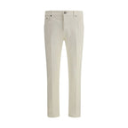 Cream Cotton Slim Fit Jeans