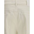 Cream Cotton Slim Fit Jeans