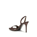 Brown Silk Stiletto Heel Sandals