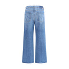 Blue Cotton Cropped Jeans