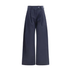 Blue Cotton Casual Pants