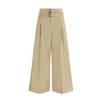 Beige Cotton Cropped Pants