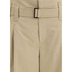 Beige Cotton Cropped Pants