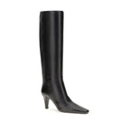 Black Leather High Heel Boots