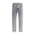 Gray Cotton Straight-Leg Jeans