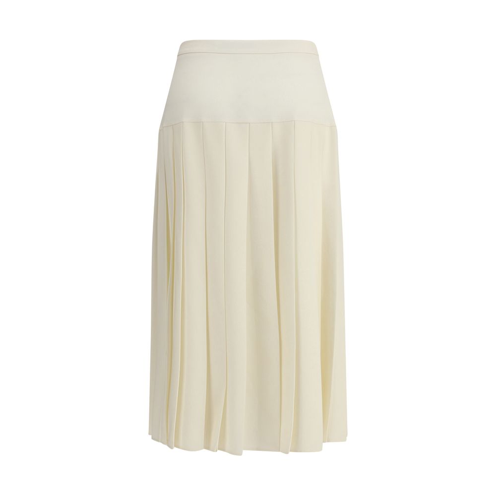 White Fleece Wool Midi Skirt
