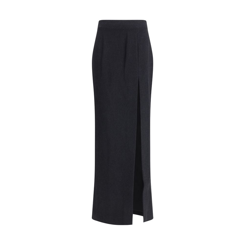 Black Fleece Wool Long Skirt