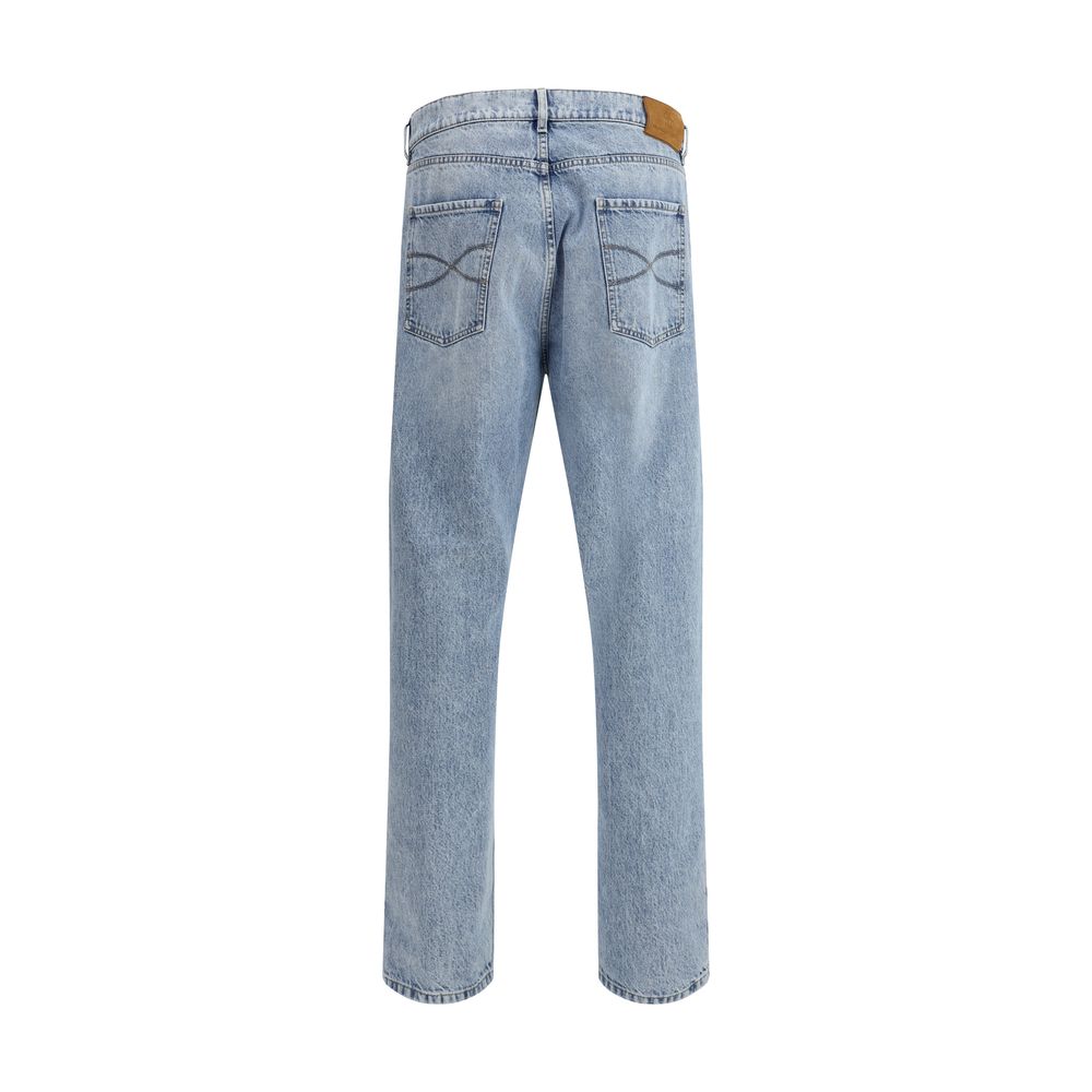 Light Blue Cotton Straight-Leg Jeans