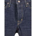 Blue Cotton Straight-Leg Jeans