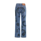 Blue Cotton Flared Jeans
