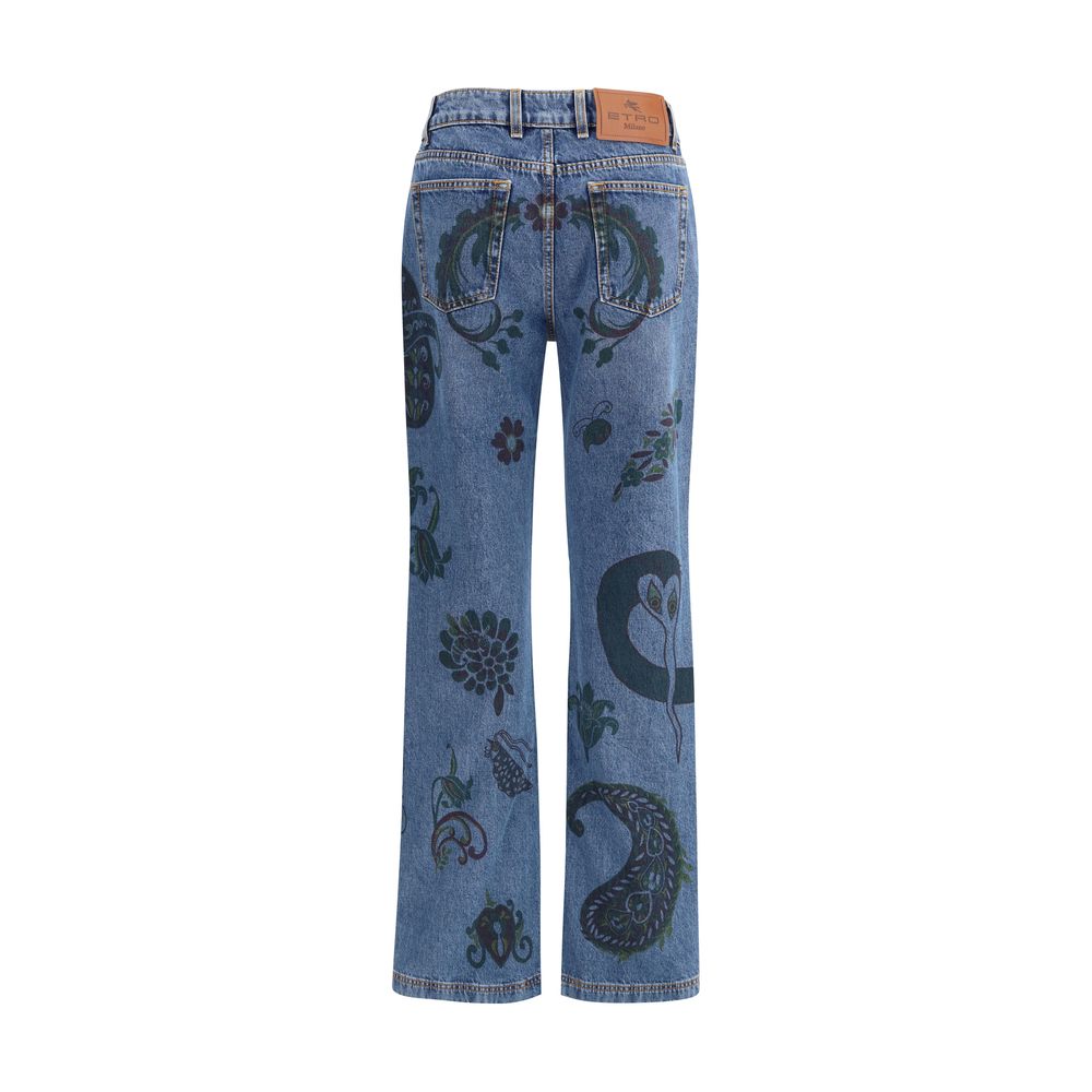 Blue Cotton Flared Jeans
